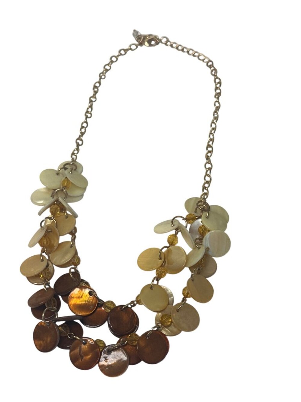 Shell Disc Layered Necklace Gold-Tone Chain Beach Core Vacation Iridescent 21"